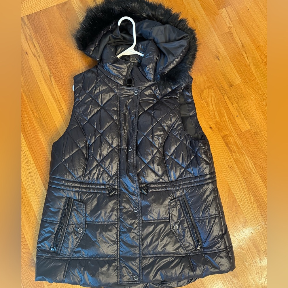 Michael Kors Black Quilted Vest with Faux Fur Trim